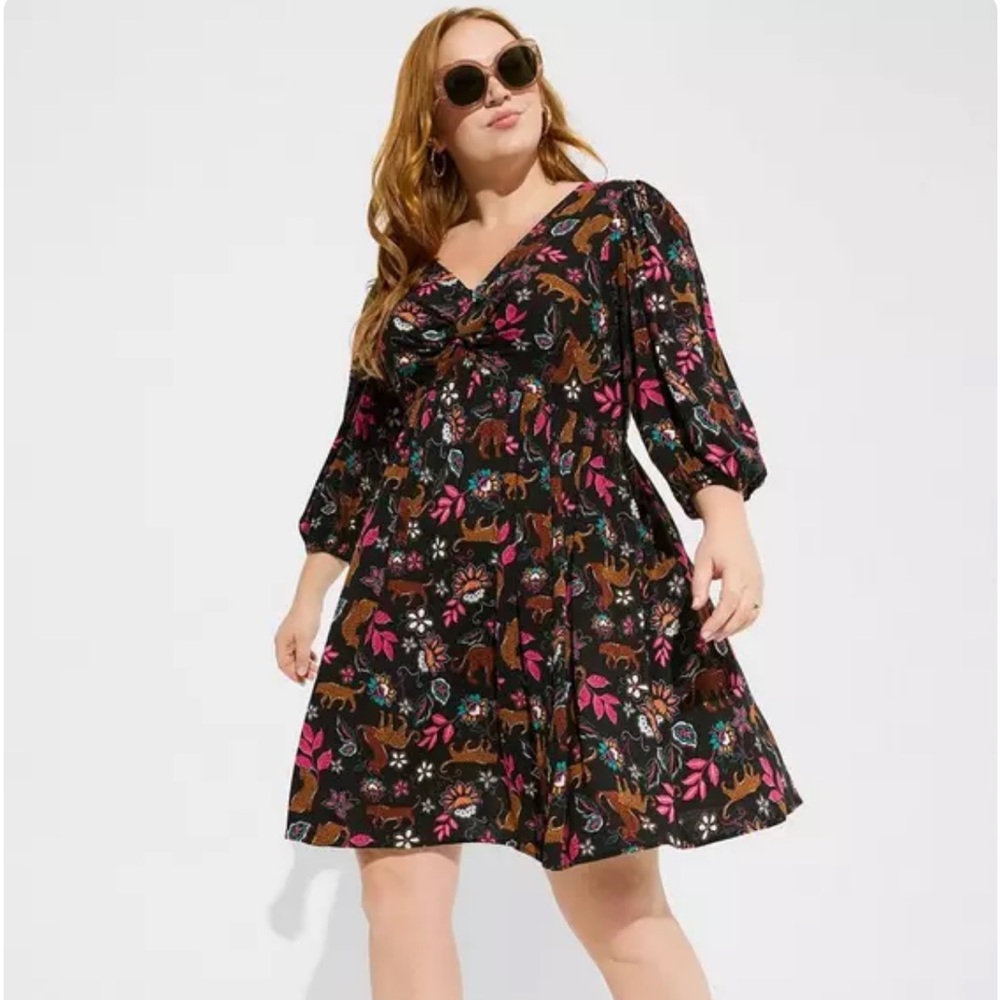 Torrid Mini Rayon Slub Balloon Sleeve Twist Font Dress size 3